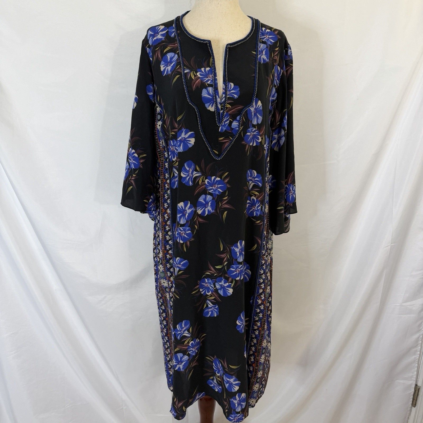 Kobi Halperin Women's Daniella Silk Floral V-Neck Tunic Dress Size Xl